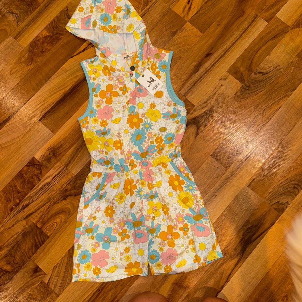 Finding Foxtale Girls Floral Hooded Romper Jumpsuit Size 10 Yellow Blue‎ Pink